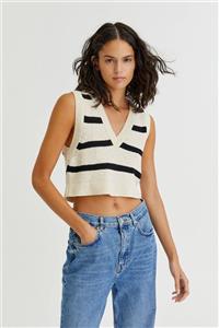 Pull & Bear Denizci Çizgili Crop Top