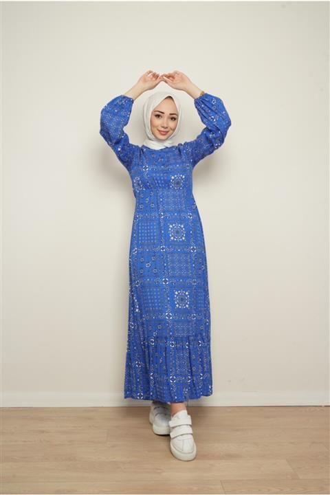 Milenastyle Kadın Mavi Yazlık Viskon Elbise