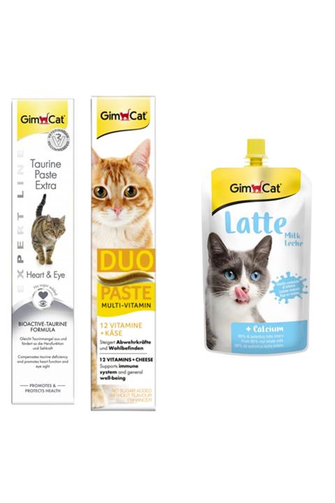 Gimcat Taurine Paste 50gr Duo Paste Peynirli Multi Vitamin 50gr Milk Latte Calcium Sıvı Kedi Sütü 200 ml