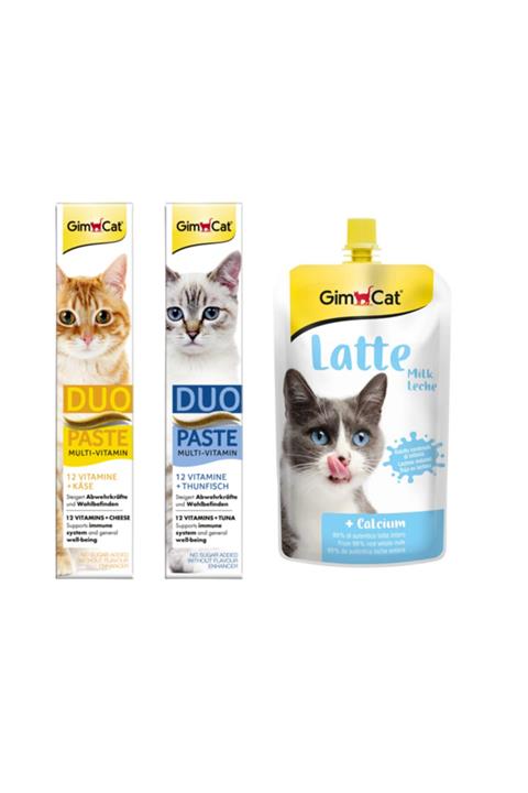 Gimcat Duo Paste Peynirli Kedi Macunu+Tuna Balıklı Vitamin Kedi Macunu+Milk Latte Calcium Sıvı Kedi Sütü