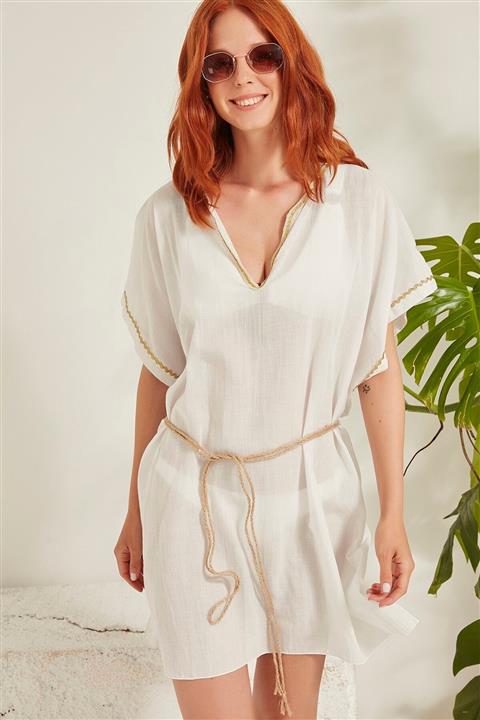 C&City Kadın Beyaz Pareo Plaj Elbisesi