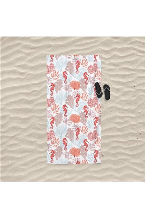 decoars Deniz Atı Figürlü Özel Tasarım Plaj Havlusu