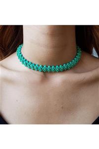 Handmade By HLY Kadın El Yapımı Kristal Taşlı Işlemeli Choker Kolye