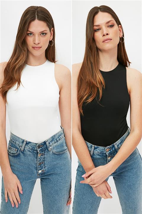 TRENDYOLMİLLA 2'li Paket Siyah-Beyaz Örme Body TWOSS21BD0127