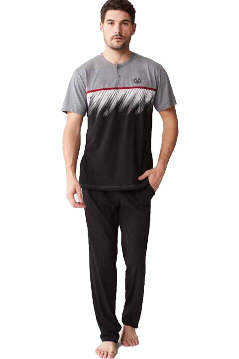 Mod Collection Erkek Düğmeli Bisiklet Yaka Antrasit Kısa Kol Yazlık Pamuklu Pijama Takım