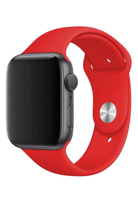 Fibaks Kırmızı Apple Watch 44mm A+ Yüksek Kalite Spor Klasik Silikon Kordon