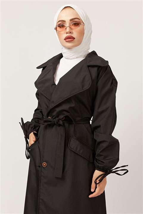 festmoda Kol Detaylı Kuşaklı Trençkot