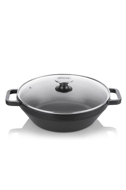 Silver Döküm Wok Tava 28 Cm Cam Kapaklı Siyah