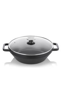 Silver Döküm Wok Tava 28 Cm Cam Kapaklı Siyah