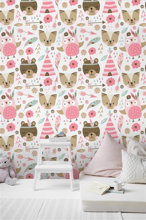 LAGOONkids Pink Owl Çocuk Odası Duvar Kağıdı