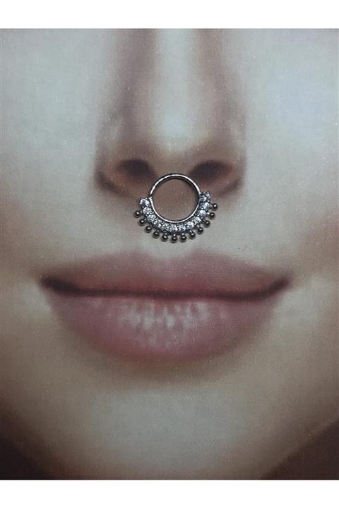 FLAMBOYANT PIERCING Septum, Smıley, Daıth Unisex, Parlak Taşlı, 316 L Cerrahi Çelik, Moda Piercing