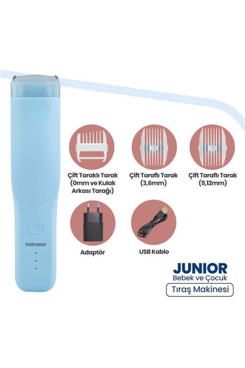 GOLDMASTER Junior Vakumlu Sessiz Emniyet Kilitli Yıkanabilir Bebek Çocuk Saç Kesme ve Tıraş Makinesi