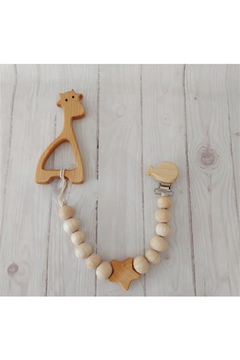 Pretty Wood Zürafa Diş Kaşıyıcı Ve Emzik Tutucu