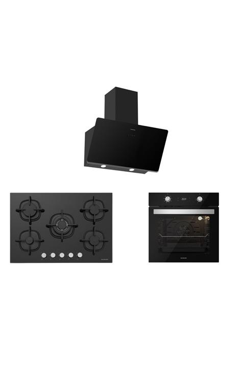 Silverline Siyah Cam Ankastre Set 5 YIL GARANTİ (3457 Soho 80+CS5364B01+BO6504B01)