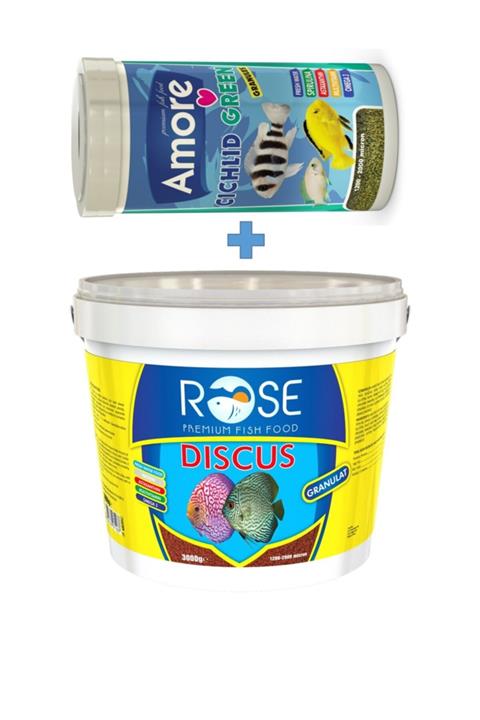 Rose Discus 3 Kg Kova + Amore Cichlid Green 1000ml Kutu Akvaryum Balık Yemi