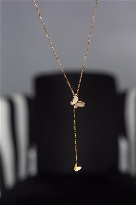 Çelik Sallantılı Sedef Kelebek Kolye