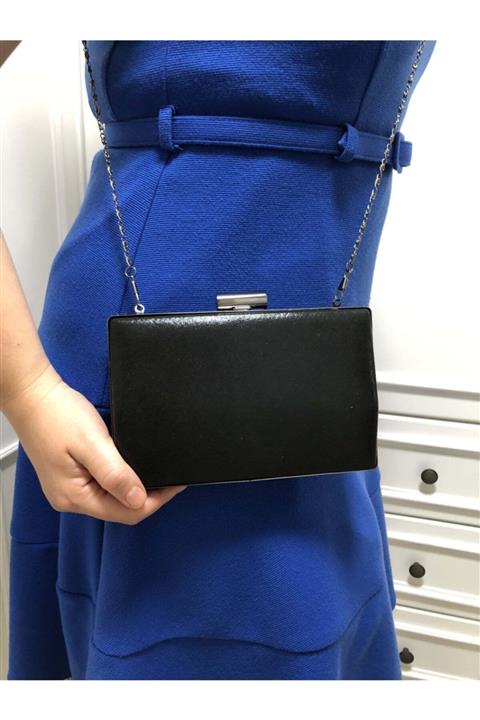 womenacs Siyah Renk Sıvama Desenli Abiye Portföy Clutch Kadın Çanta