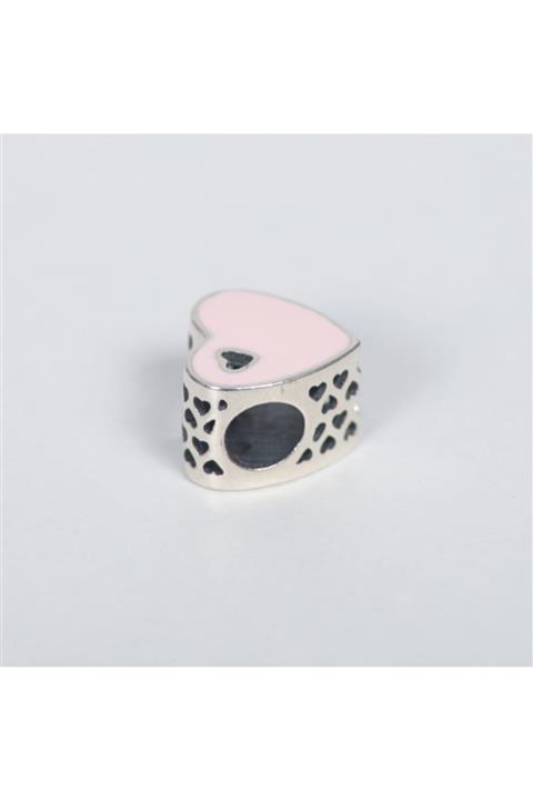 Nur Silver Pembe  Kalp Charm