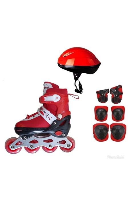 oyuncak paketim Kırmızı Ayarlanabilir, Full Set ( Kask Dizlik Seti Dahil) 2in1 Çocuk Pateni