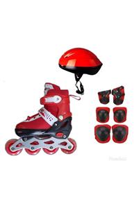 oyuncak paketim Kırmızı Ayarlanabilir, Full Set ( Kask Dizlik Seti Dahil) 2in1 Çocuk Pateni