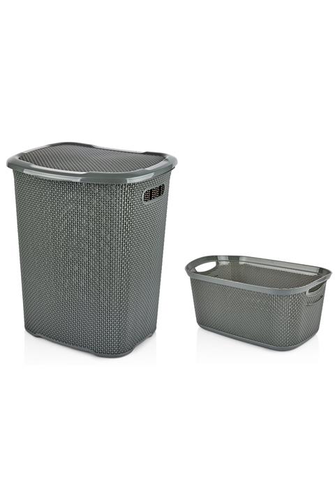 ASlife 2'li Çamaşır Sepeti Seti Gri