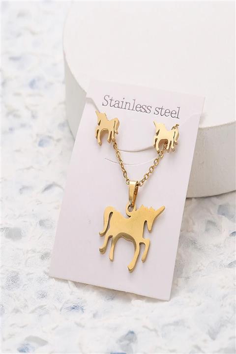 Lilith Paslanmaz Çelik Unicorn Kolye Küpe Seti