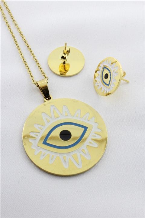 Bedimod Göz Motifli Çelik Kolye Ve Küpe Set