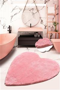 Chilai Home KALP PEMBE 90x90 cm Yıkanabilir Klozet Paspası Banyo Halısı Paspas