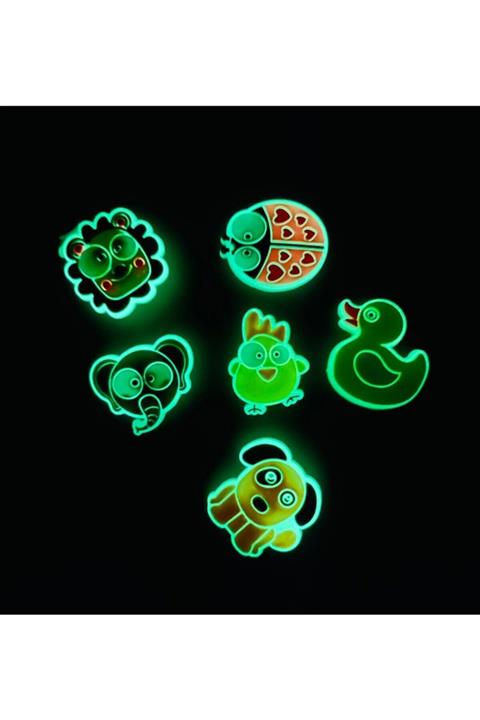 Gift Moda Crocs Jibbitz Fosforlu Terlik Süsü 6'lı Sevimli Hayvan Serisi