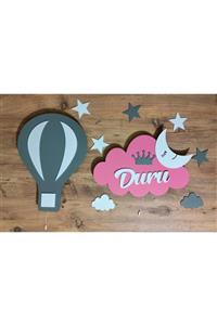 Babystasarım Isimli Ahşap Aydınlatma Balon & Bulut 2'li Set Çocuk Odası Gece Lambası Aydınlatma