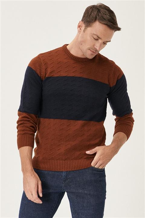 AC&Co / Altınyıldız Classics Erkek KIREMIT-LACI Standart Fit Bisiklet Yaka Desenli Yünlü Triko Kazak