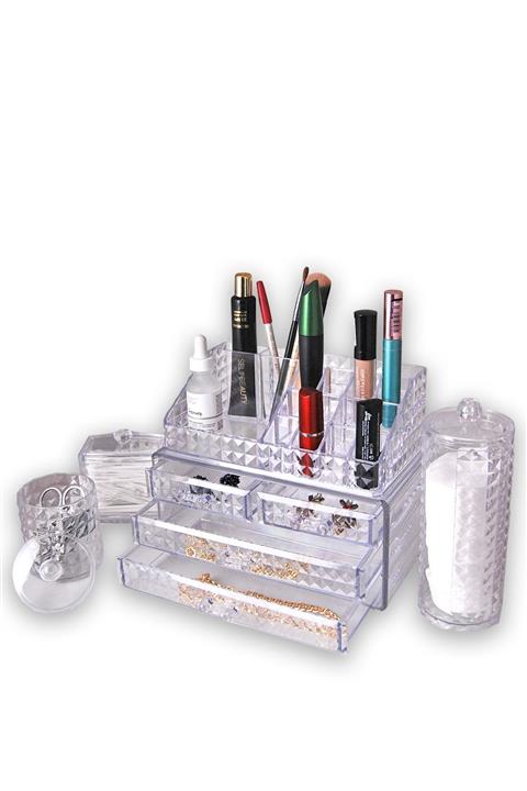 Rilyu Diamond Akrilik 5'li Makyaj Organizer Seti
