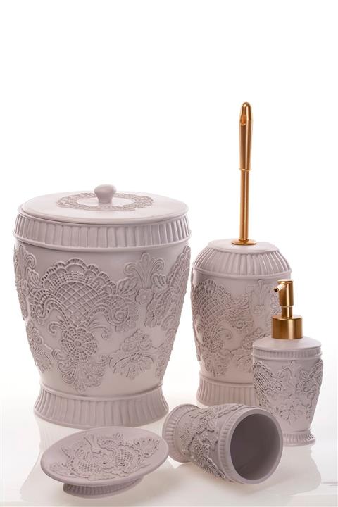 MUKKO HOME Polyester 5 Parça Banyo Seti Nakış Pudra