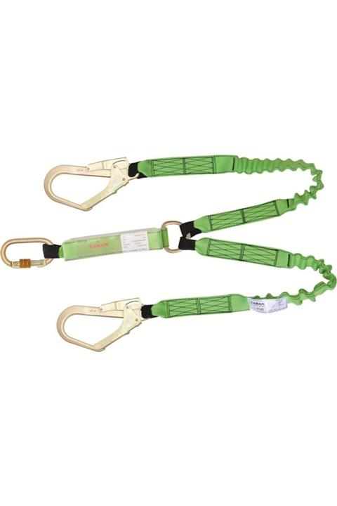 Karam Çift Kol Şok Emicili Lanyard Elastik Halatlı\nkarabinalı Büyük Kancalı