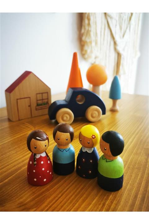 Mesu Ahşap Oyuncaklar Mesu Waldorf, Ahşap Oyun Seti, Peg Bebek, Ahşap Araba, Ağaç, Renkli