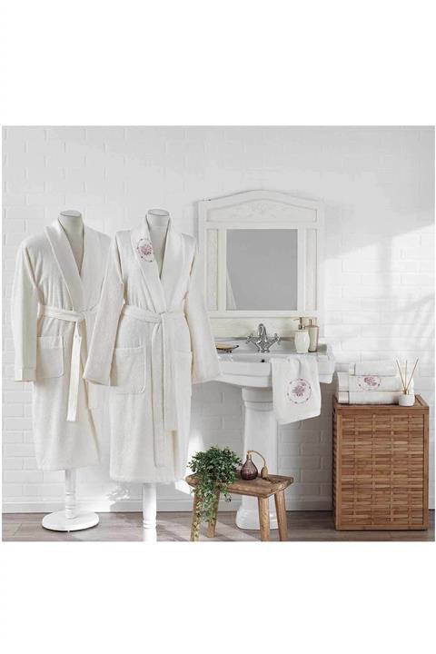 Taç Bambu Aile Bornoz Seti - Spira Ekru Ekru