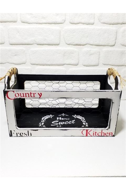 MOMART HOME DEKOR Ahşap Eskitme Çok Amaçlı Telli Kasa 35*18*20 Cm