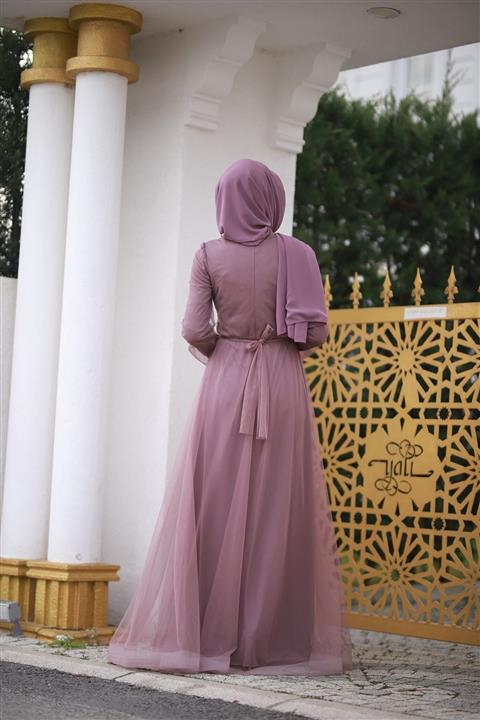 Lavienza Incili Tesettür Abiye - Gül Kurusu