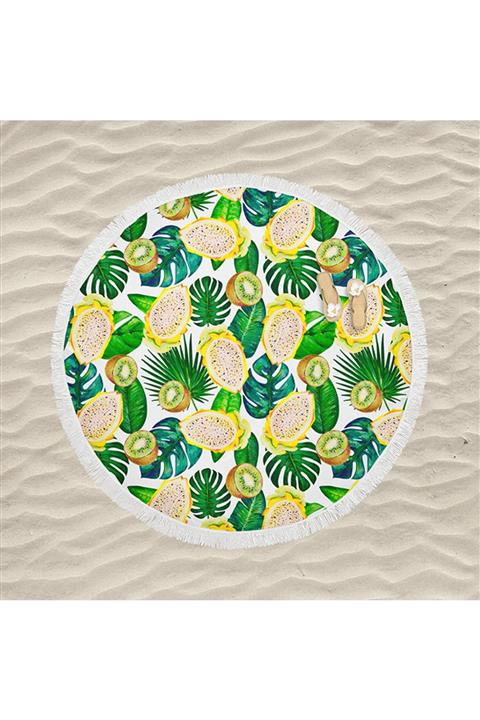 decoars Avakado Figürlü Özel Tasarım Püsküllü Yuvarlak Plaj Havlusu