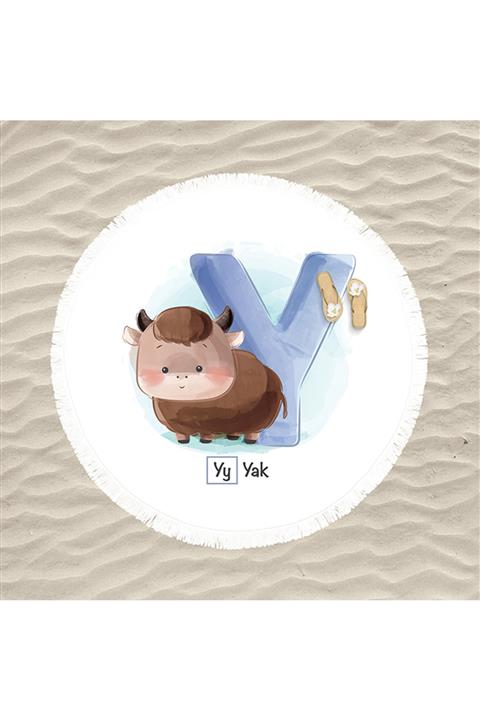 decoars Y Harfi Figürlü Özel Tasarım Püsküllü Yuvarlak Plaj Havlusu