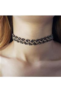 Handmade By HLY Kadın Kahverengi El Yapımı Kristal Taşlı Choker Kolye