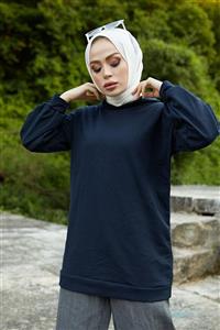 festmoda Kadın Balon Kol Uzun Sweatshirt Lacivert