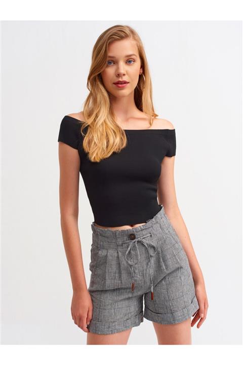 Dilvin 4582 Pileli Beli Lastikli Şort-gri