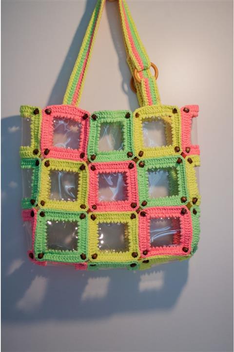 Atölye Hayat Ağacı Ahşap Boncuklu Neon Plaj Çantası