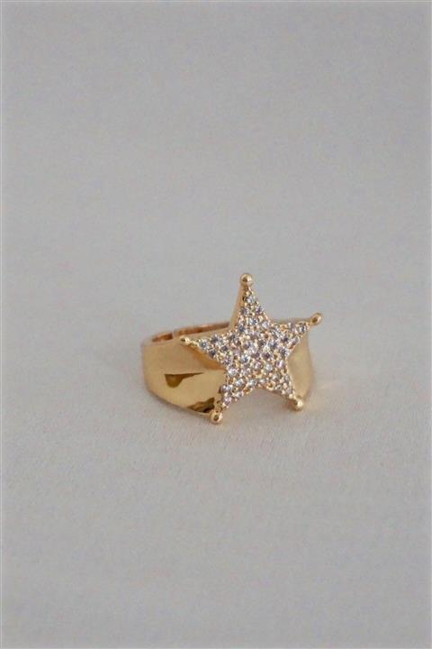 Stalk Moda Kadın Zirkon Taşlı Yıldız Model Altın Renk Ayarlanabilir Yüzük