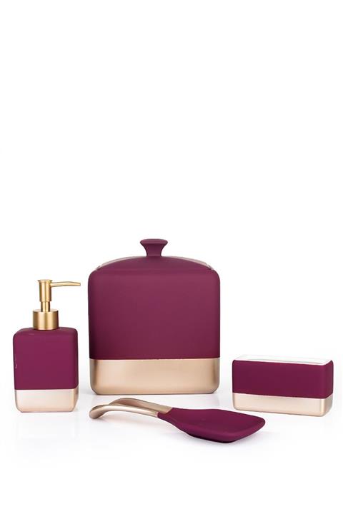 ACAR Dore Seramik Kare 4'lü Mutfak Set - Fuşya