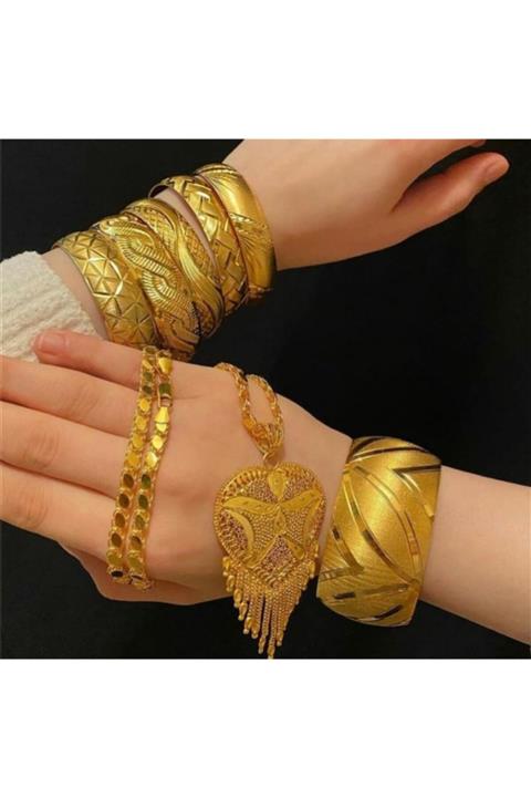barış gold altın kaplama 22 Ayar Altın Kaplama Kadın 1 Ad 4 Cm Adet  Bilezik 1 Adet Kolye Set