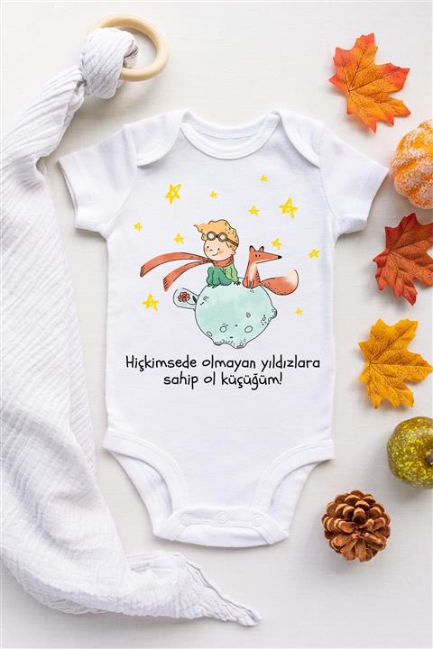 Happy Onesie Co Unisex Bebek Beyaz Küçük Prens Çıtçıtlı Body