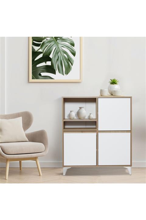 Just Home Olimpos 3 Kapaklı Konsol - Safir Meşe/beyaz