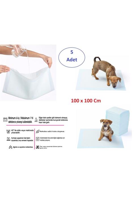 aksuticaret Yıkanabilir Köpek Çiş Pedi - 100 X 100 Cm 5li Paket